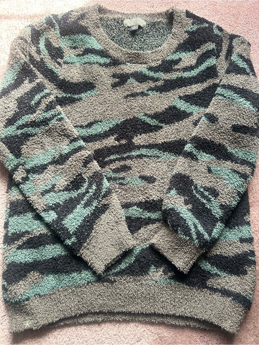 Barefoot Dreams Crewneck Sweater in Gray, Black & Mint Zebra Print